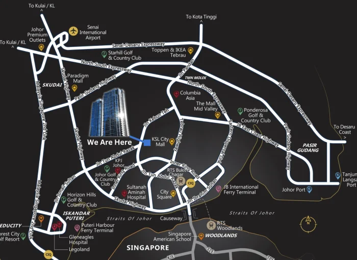 The Asteriaz location map showing proximity to RTS Link and JB landmarks
